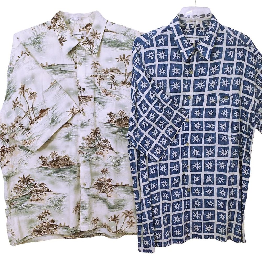Lot of 2 Vintage 80s Pierre Cardin Shirts Button-up Men-XL Pocket SS Cott/Rayon